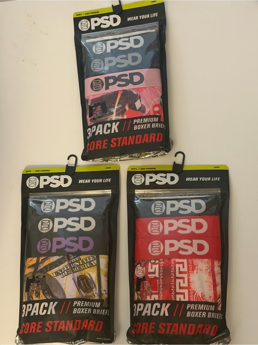 PSD 3-Pack Boxer Briefs with Blue, Pink, Purple, and Red Waistbands